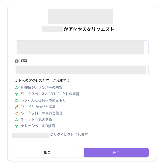 OAuth 認証画面のスクリーンショット